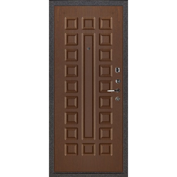 Дверь входная уличная Норд 2, цвет коричневый муар, панель - стандарт цвет орех темный